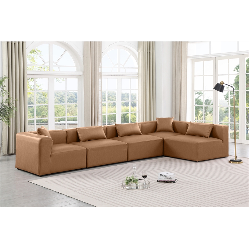 Meridian Furniture Cube Brown Vegan Leather 5-Pc. L-Shaped Modular Sectional
