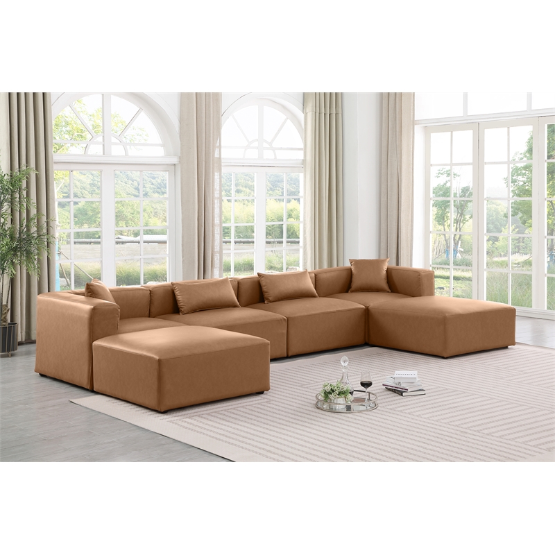 Meridian Furniture Cube Brown Vegan Leather 6-Pc. U-Shaped Modular Sectional