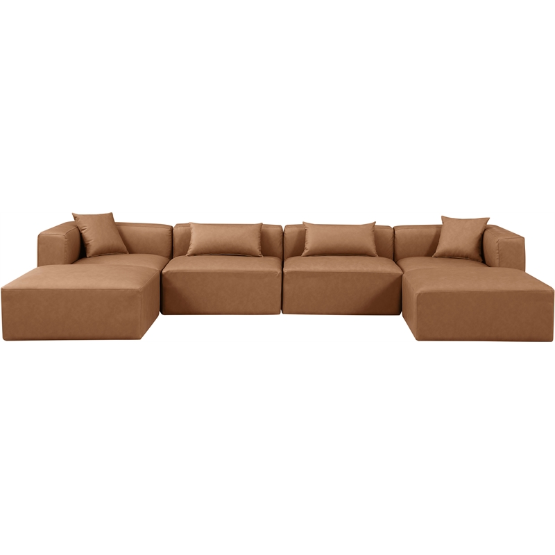 Meridian Furniture Cube Brown Vegan Leather 6-Pc. U-Shaped Modular Sectional