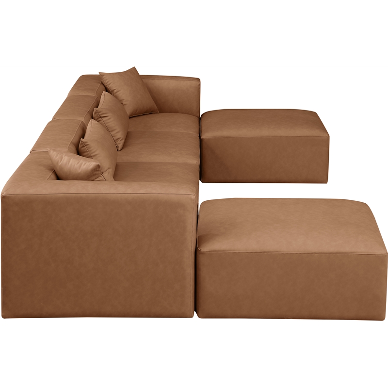 Meridian Furniture Cube Brown Vegan Leather 6-Pc. U-Shaped Modular Sectional