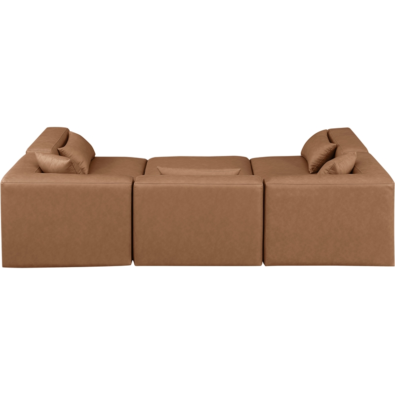 Meridian Furniture Cube Brown Vegan Leather 6-Pc. U-Shaped Modular Sectional