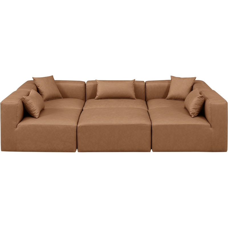 Meridian Furniture Cube Brown Vegan Leather 6-Pc. U-Shaped Modular Sectional