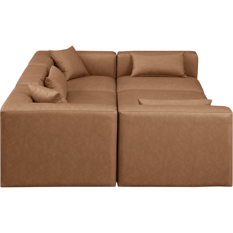 Meridian Furniture Cube Brown Vegan Leather 6-Pc. U-Shaped Modular Sectional