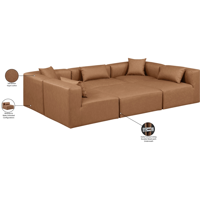 Meridian Furniture Cube Brown Vegan Leather 6-Pc. U-Shaped Modular Sectional