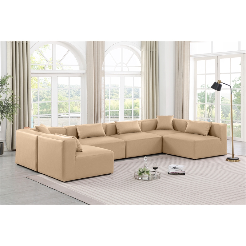 Meridian Furniture Cube Tan Vegan Leather 6-Pc. U-Shaped Modular Sectional