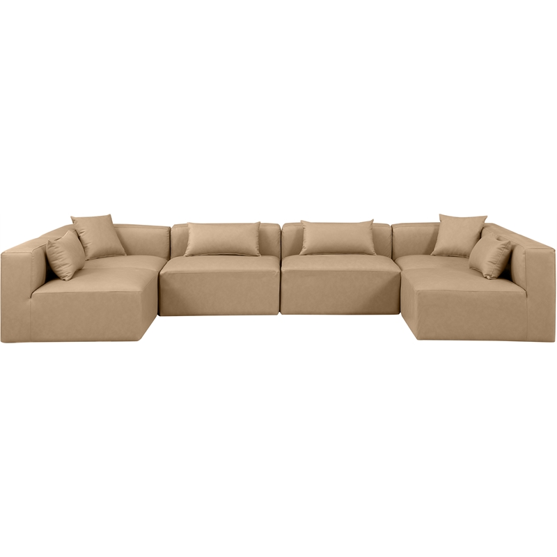 Meridian Furniture Cube Tan Vegan Leather 6-Pc. U-Shaped Modular Sectional