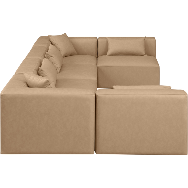 Meridian Furniture Cube Tan Vegan Leather 6-Pc. U-Shaped Modular Sectional