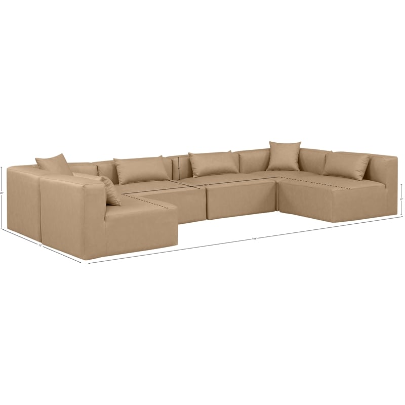Meridian Furniture Cube Tan Vegan Leather 6-Pc. U-Shaped Modular Sectional