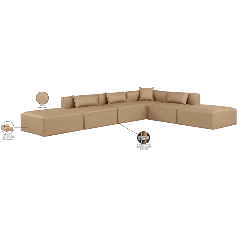 Meridian Furniture Cube Tan Vegan Leather 6-Pc. L-Shaped Modular Sectional