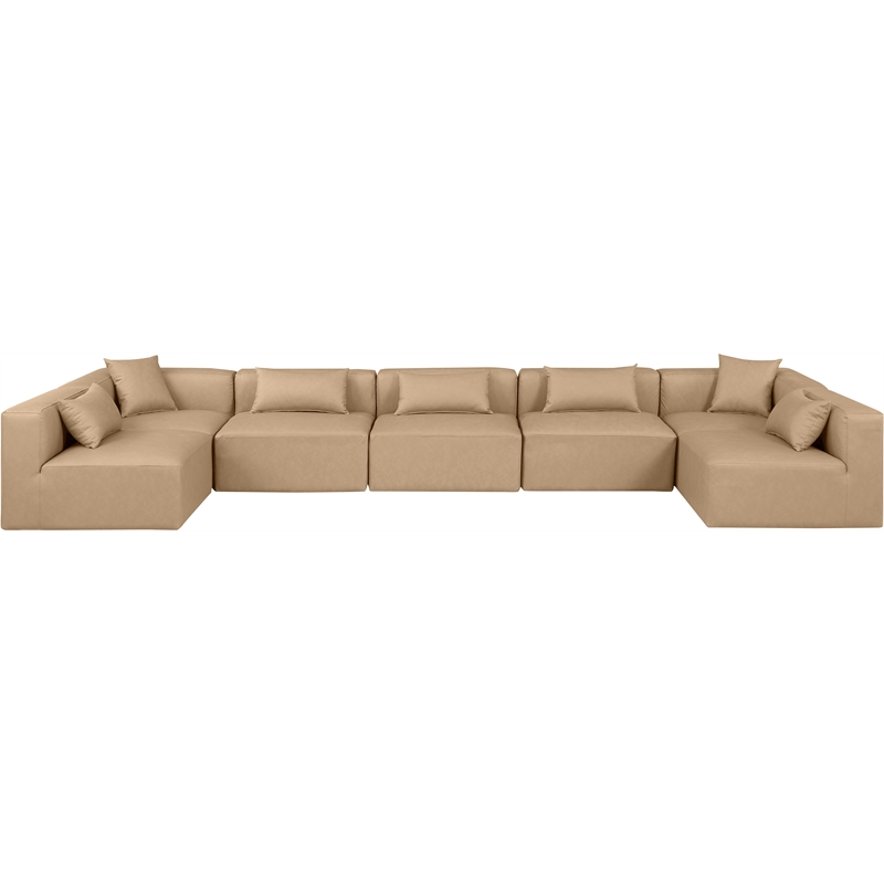 Meridian Furniture Cube Tan Vegan Leather 7-Pc. U-Shaped Modular Sectional