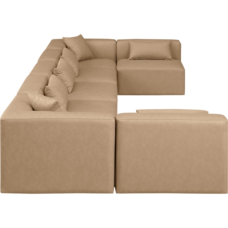 Meridian Furniture Cube Tan Vegan Leather 7-Pc. U-Shaped Modular Sectional