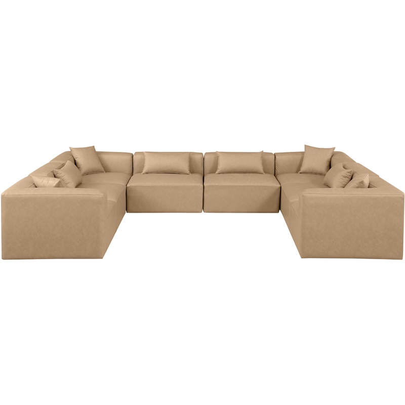 Meridian Furniture Cube Tan Vegan Leather 8-Pc. U-Shaped Modular Sectional