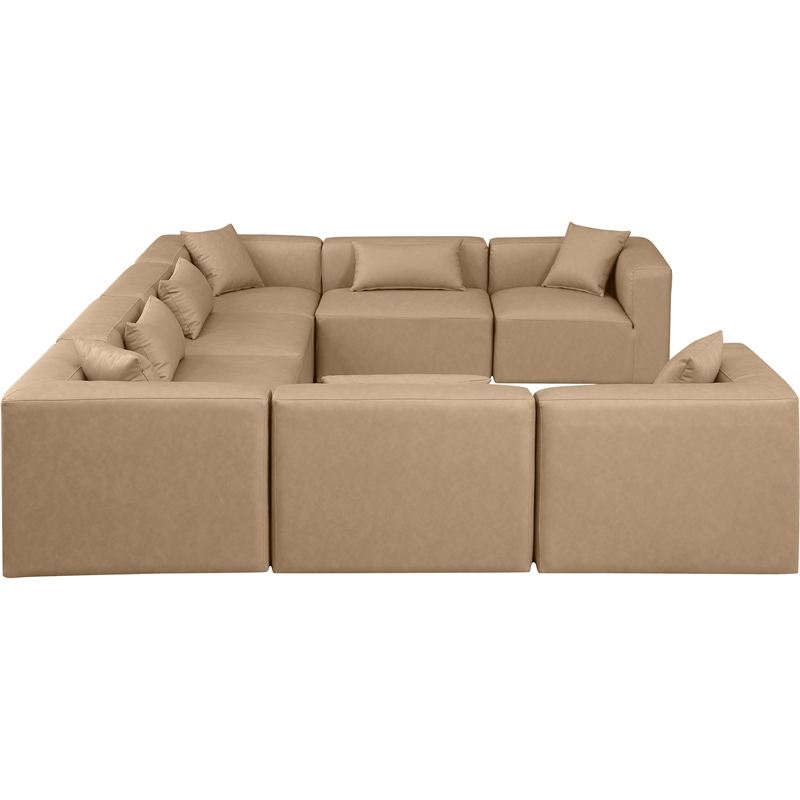 Meridian Furniture Cube Tan Vegan Leather 8-Pc. U-Shaped Modular Sectional