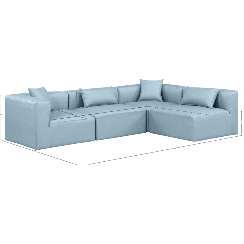 Meridian Furniture Cube Lt. Blue Vegan Leather 4-Pc. L-Shaped Modular Sectional