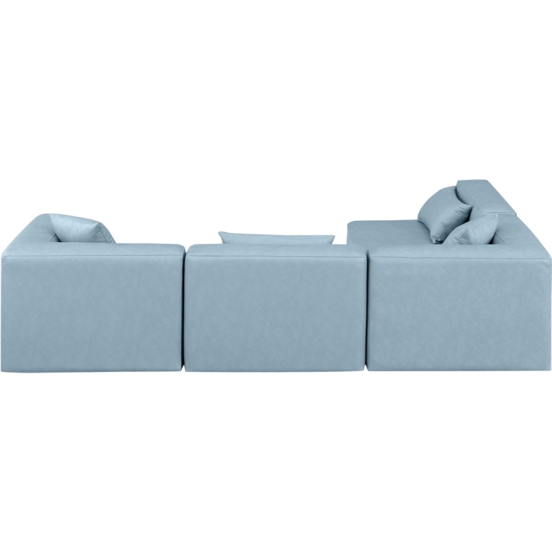 Meridian Furniture Cube Lt. Blue Vegan Leather 4-Pc. L-Shaped Modular Sectional