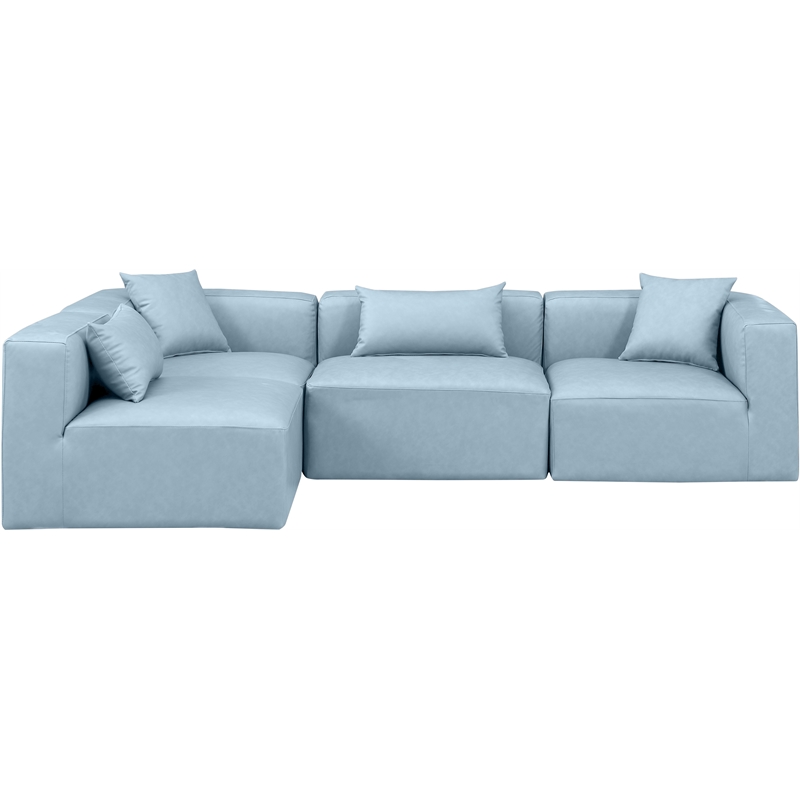 Meridian Furniture Cube Lt. Blue Vegan Leather 4-Pc. L-Shaped Modular Sectional