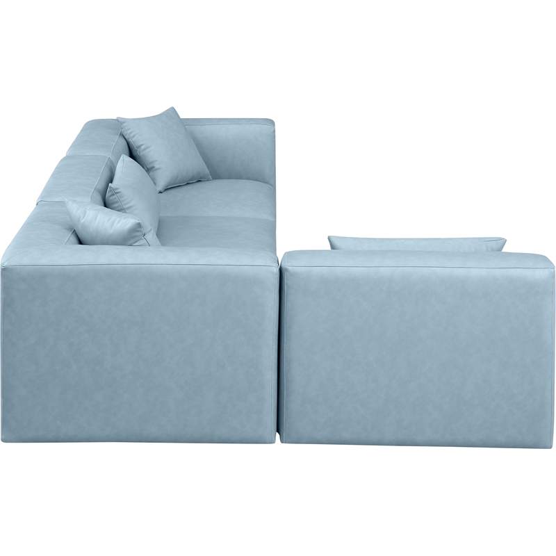 Meridian Furniture Cube Lt. Blue Vegan Leather 4-Pc. L-Shaped Modular Sectional
