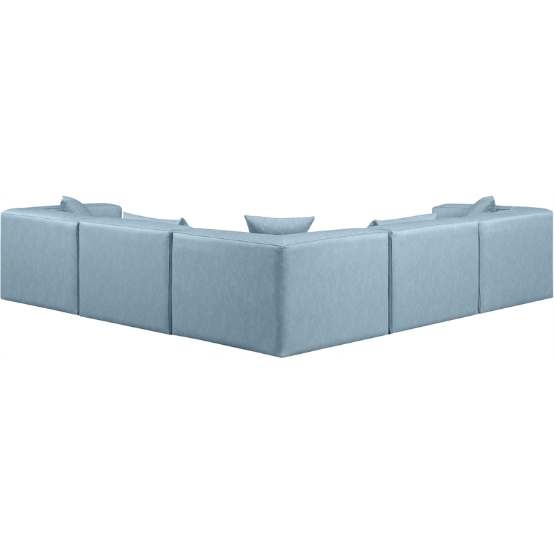 Meridian Furniture Cube Lt. Blue Vegan Leather 5-Pc. L-Shaped Modular Sectional