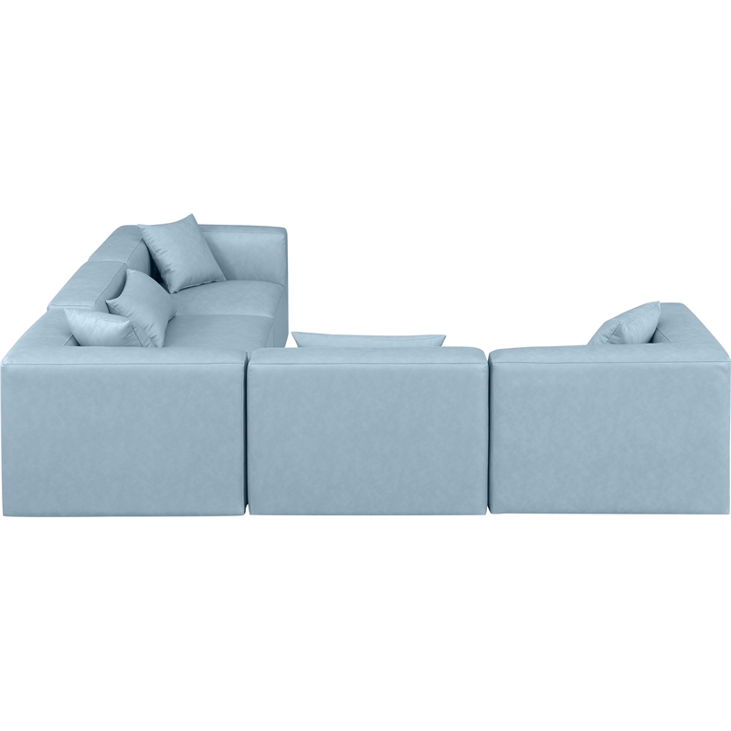 Meridian Furniture Cube Lt. Blue Vegan Leather 5-Pc. L-Shaped Modular Sectional