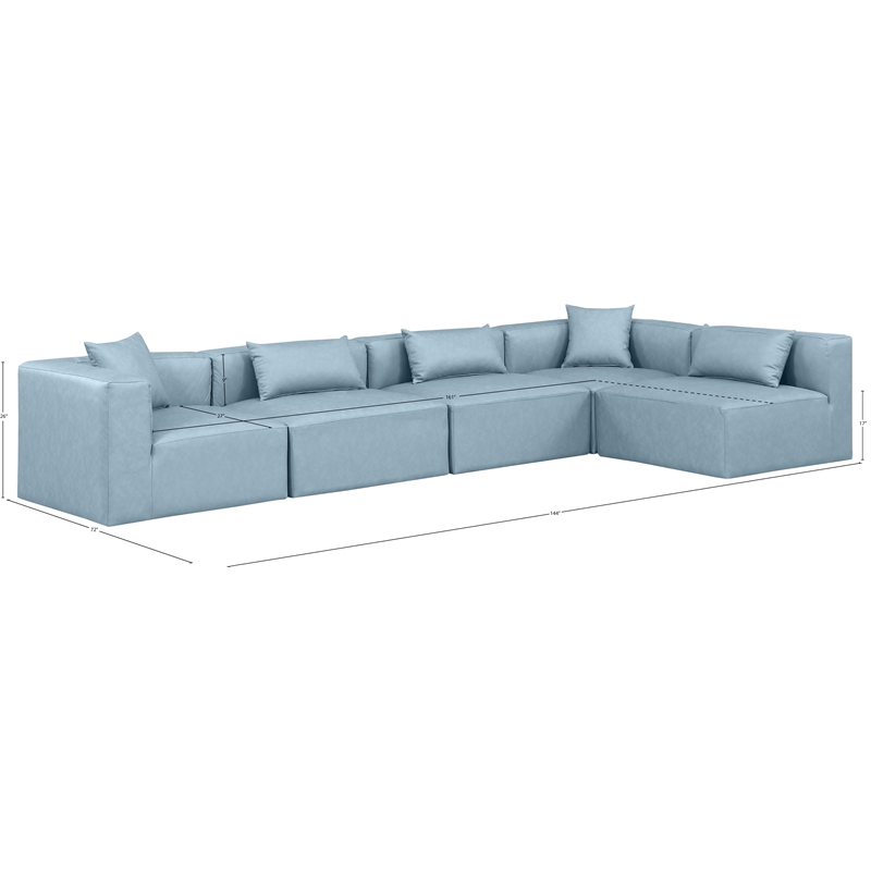 Meridian Furniture Cube Lt. Blue Vegan Leather 5-Pc. L-Shaped Modular Sectional