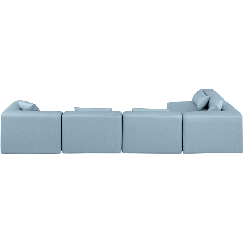 Meridian Furniture Cube Lt. Blue Vegan Leather 5-Pc. L-Shaped Modular Sectional
