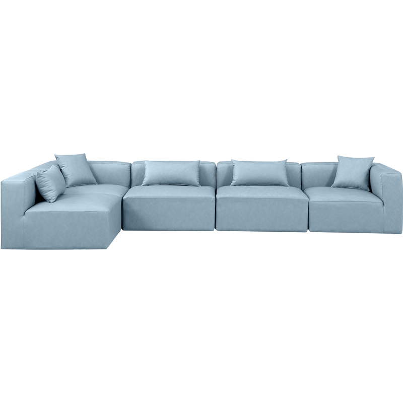 Meridian Furniture Cube Lt. Blue Vegan Leather 5-Pc. L-Shaped Modular Sectional