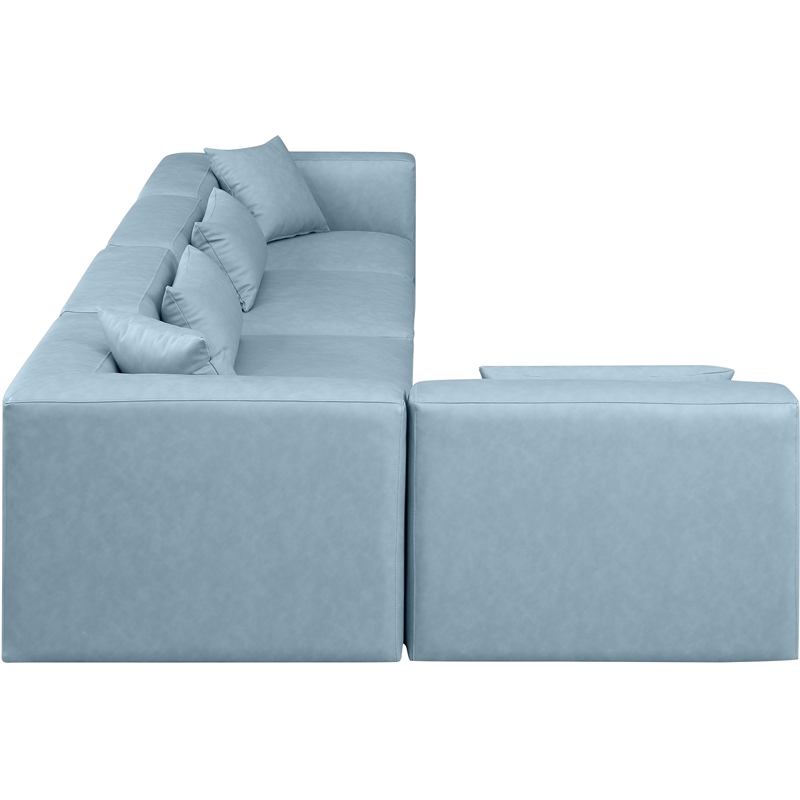Meridian Furniture Cube Lt. Blue Vegan Leather 5-Pc. L-Shaped Modular Sectional