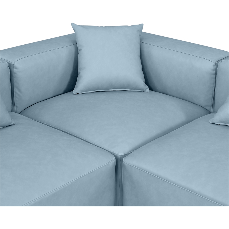 Meridian Furniture Cube Lt. Blue Vegan Leather 5-Pc. L-Shaped Modular Sectional