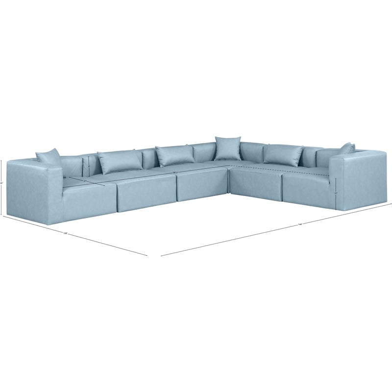 Meridian Furniture Cube Lt. Blue Vegan Leather 6-Pc. L-Shaped Modular Sectional