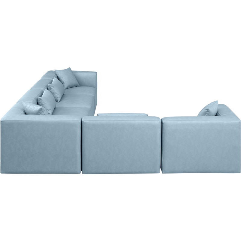 Meridian Furniture Cube Lt. Blue Vegan Leather 6-Pc. L-Shaped Modular Sectional