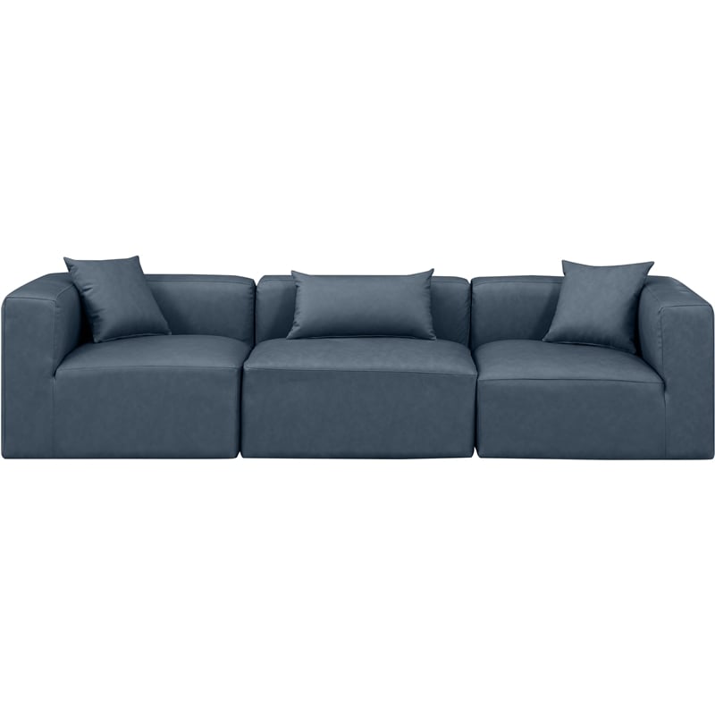 Meridian Furniture Cube Navy Blue Vegan Leather 3-Pc. Modular Sofa