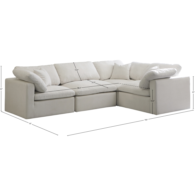 Meridian Furniture Plush Contemporary Velvet Modular Sectional in Cream