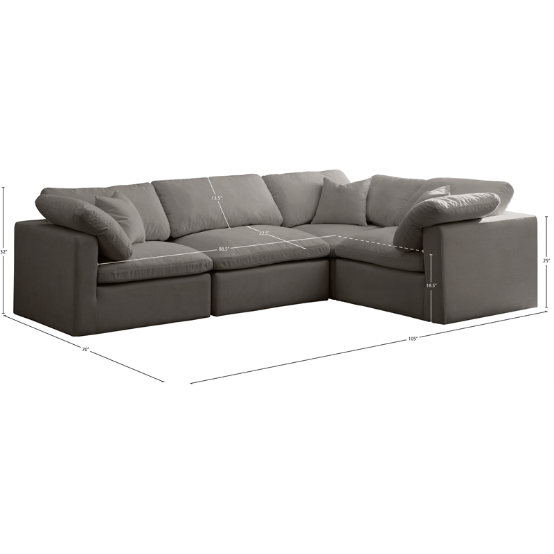 Meridian Furniture Plush Contemporary Velvet Modular Sectional in Gray