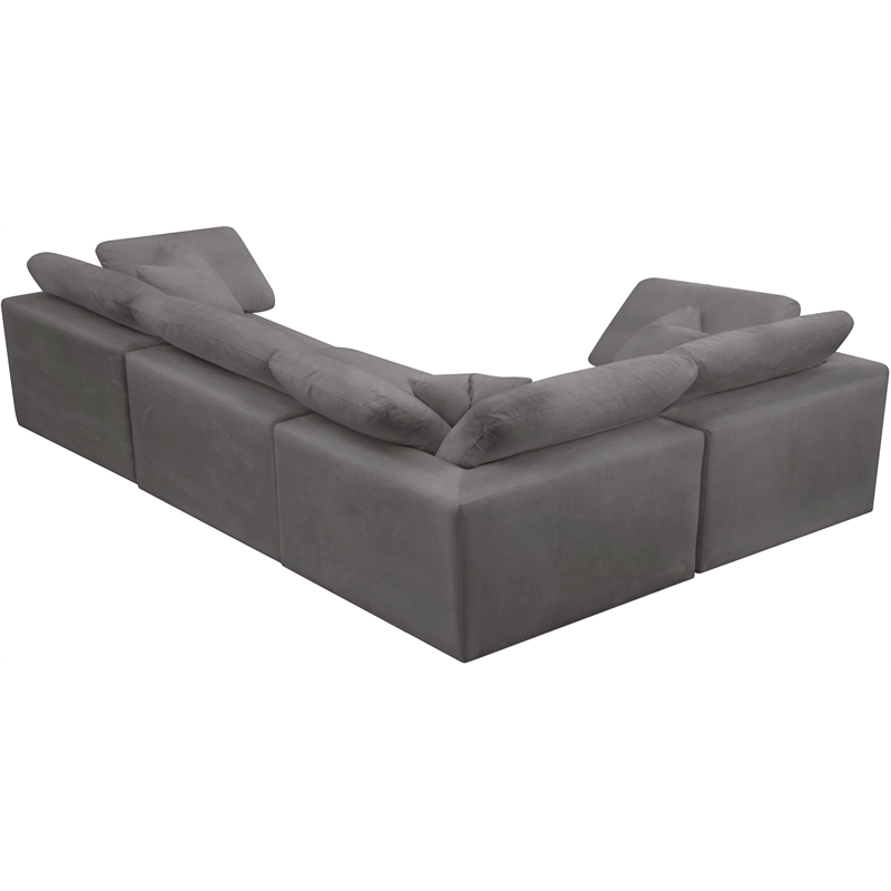 Meridian Furniture Cozy Contemporary Velvet Modular Sectional in Gray