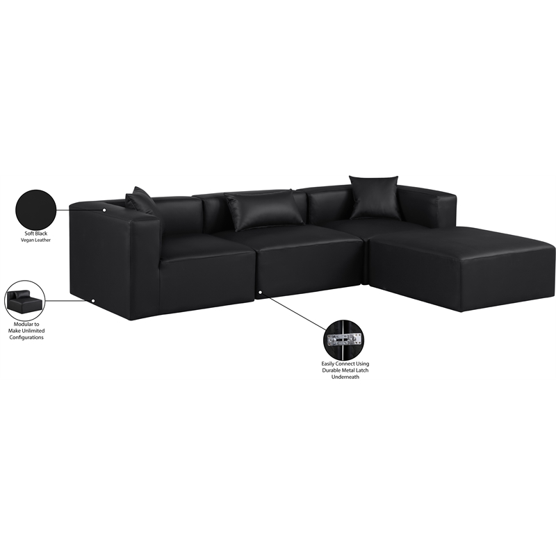 Meridian Furniture Cube Black Vegan Leather 4-Pc. L-Shaped Modular Sectional