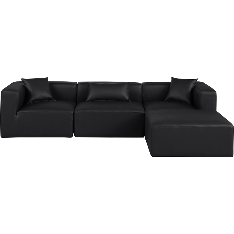 Meridian Furniture Cube Black Vegan Leather 4-Pc. L-Shaped Modular Sectional