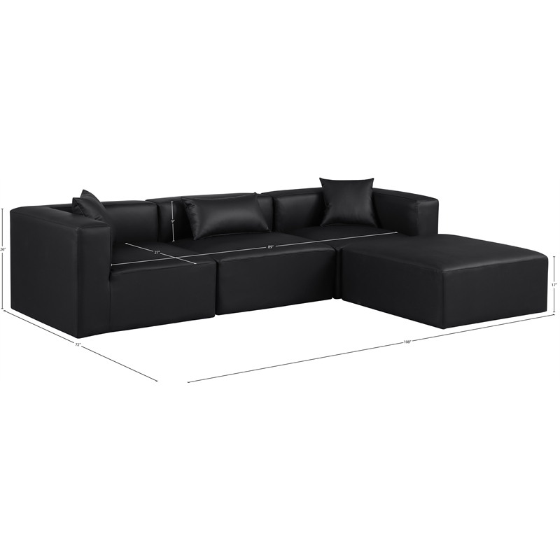 Meridian Furniture Cube Black Vegan Leather 4-Pc. L-Shaped Modular Sectional