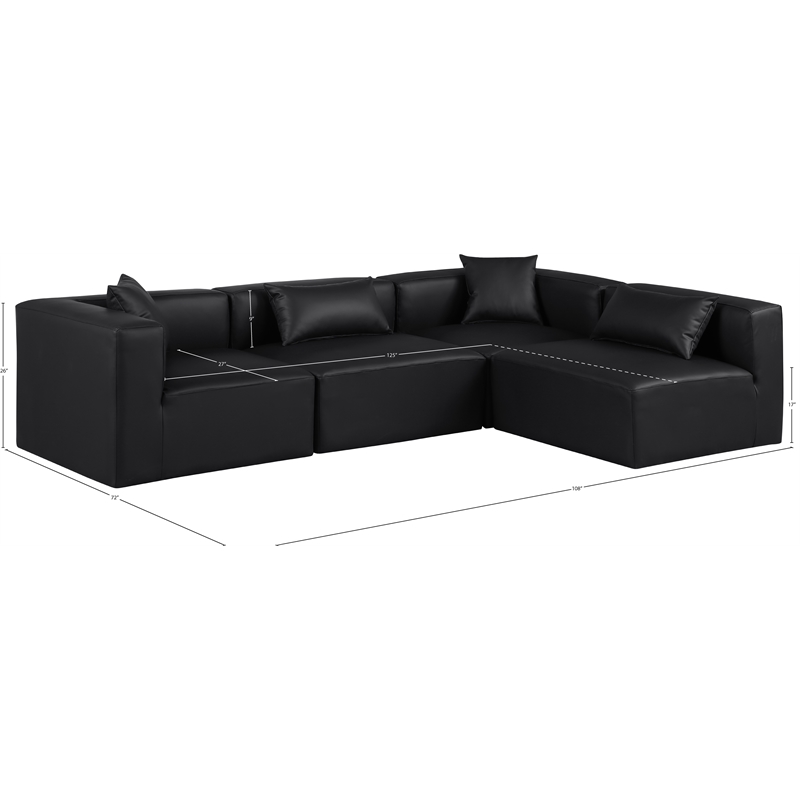 Meridian Furniture Cube Black Vegan Leather 4-Pc. L-Shaped Modular Sectional