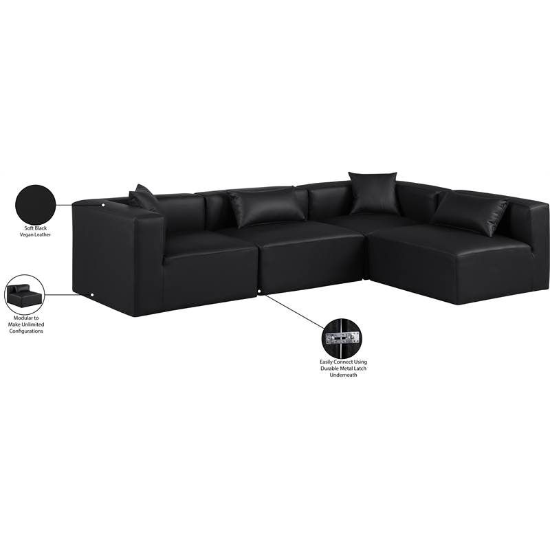 Meridian Furniture Cube Black Vegan Leather 4-Pc. L-Shaped Modular Sectional