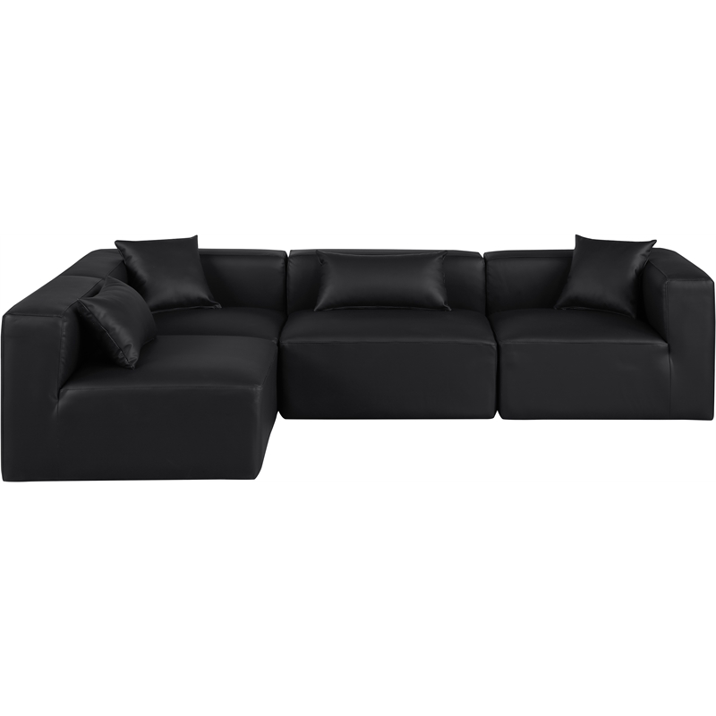 Meridian Furniture Cube Black Vegan Leather 4-Pc. L-Shaped Modular Sectional