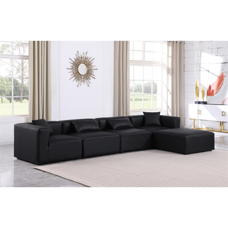 Meridian Furniture Cube Black Vegan Leather 5-Pc. L-Shaped Modular Sectional