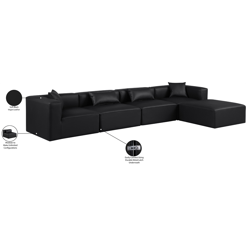 Meridian Furniture Cube Black Vegan Leather 5-Pc. L-Shaped Modular Sectional
