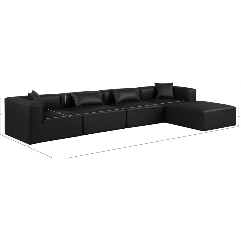 Meridian Furniture Cube Black Vegan Leather 5-Pc. L-Shaped Modular Sectional