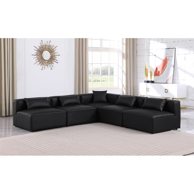 Meridian Furniture Cube Black Vegan Leather 5-Pc. L-Shaped Modular Sectional