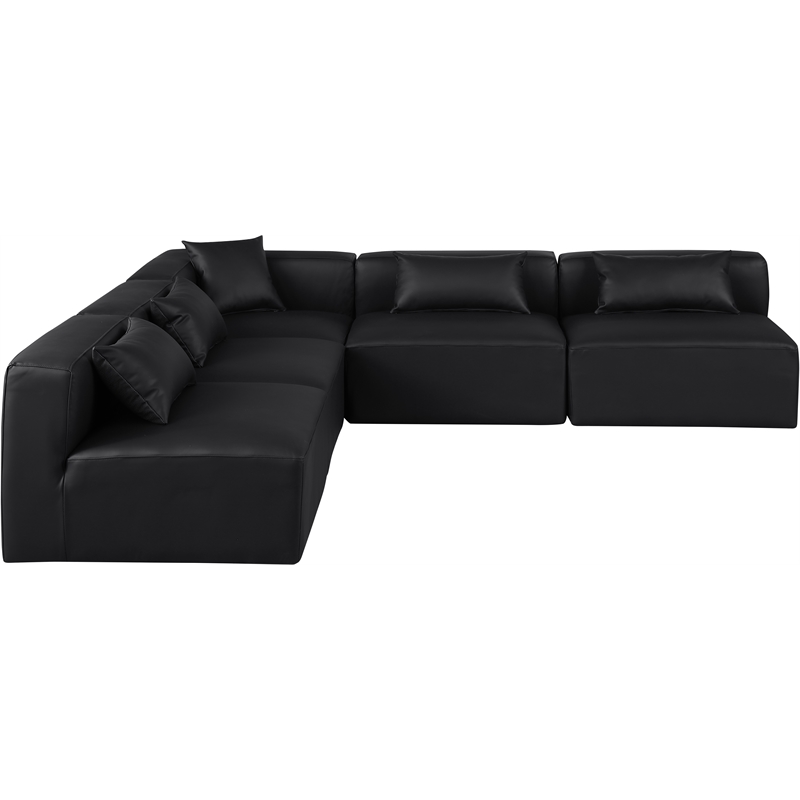 Meridian Furniture Cube Black Vegan Leather 5-Pc. L-Shaped Modular Sectional