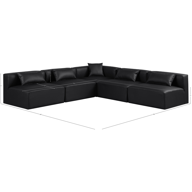 Meridian Furniture Cube Black Vegan Leather 5-Pc. L-Shaped Modular Sectional