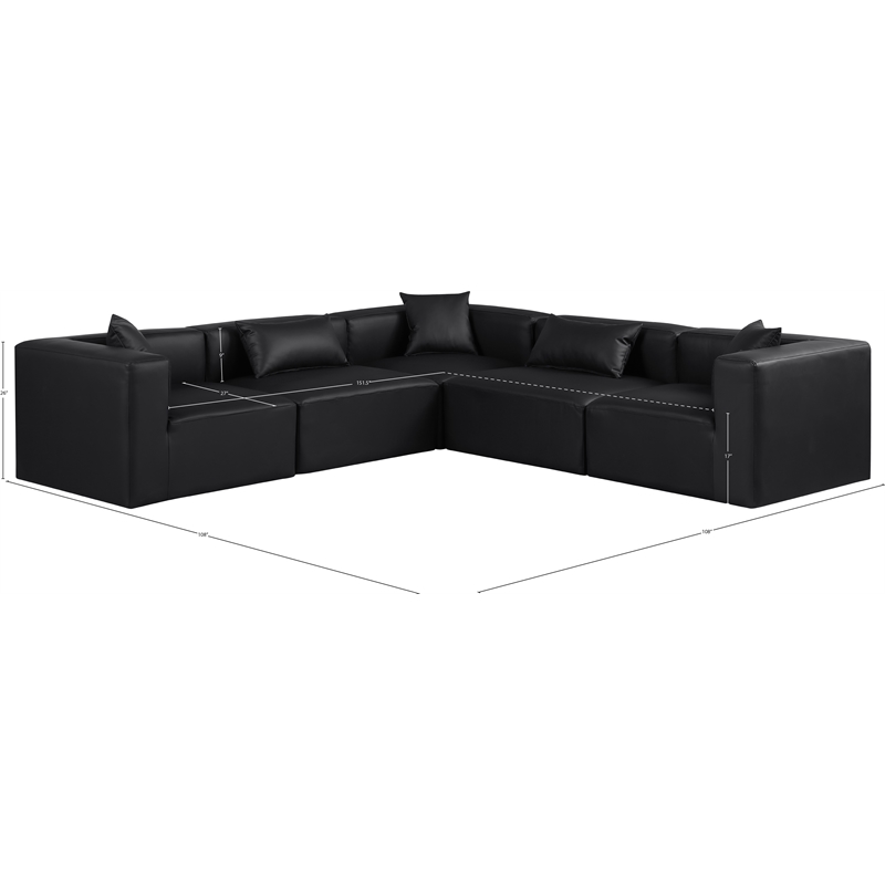 Meridian Furniture Cube Black Vegan Leather 5-Pc. L-Shaped Modular Sectional