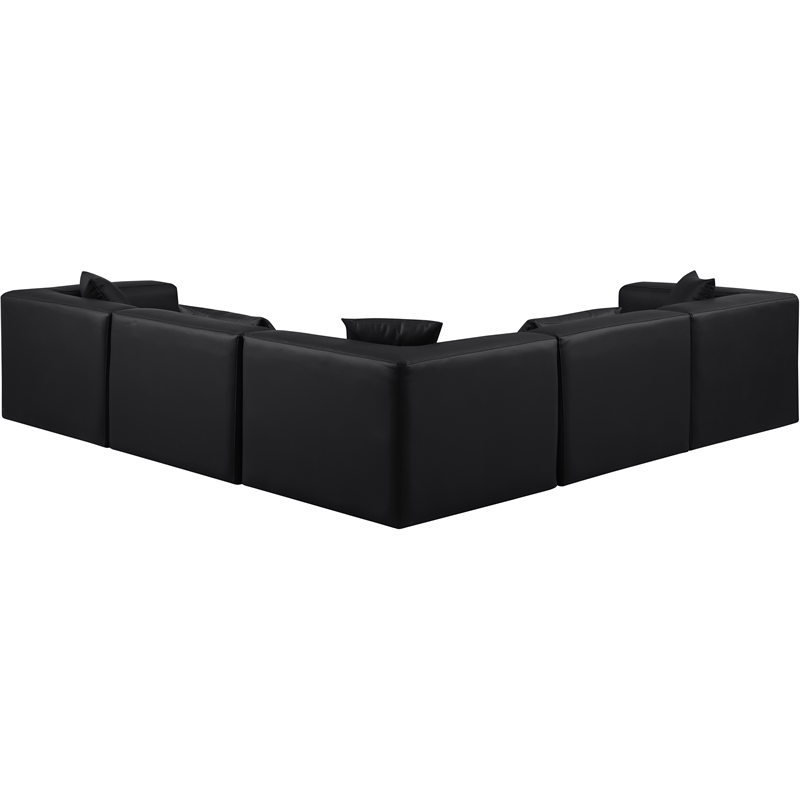 Meridian Furniture Cube Black Vegan Leather 5-Pc. L-Shaped Modular Sectional