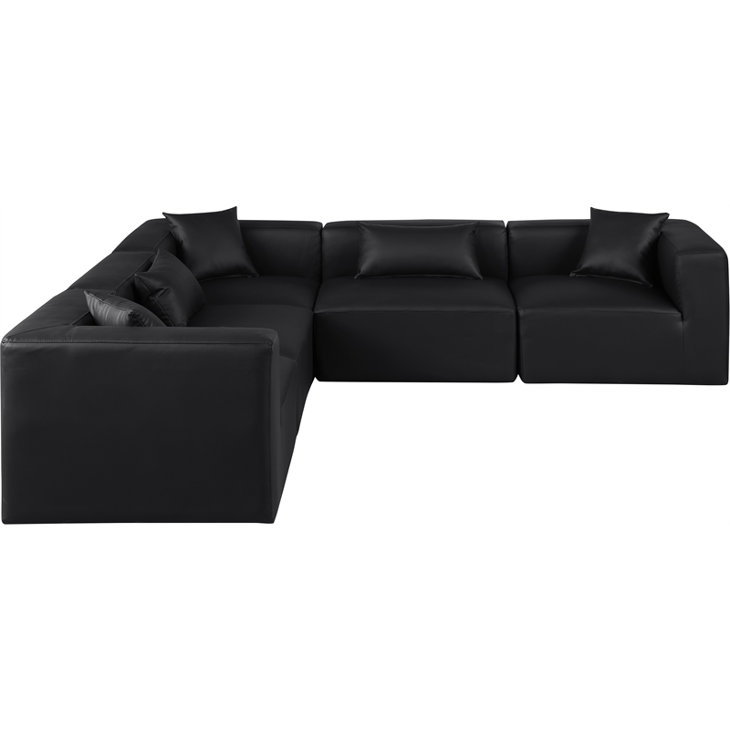 Meridian Furniture Cube Black Vegan Leather 5-Pc. L-Shaped Modular Sectional