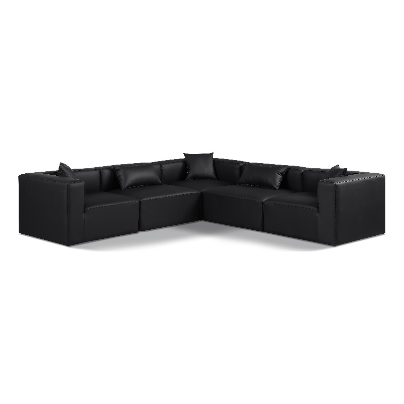 Meridian Furniture Cube Black Vegan Leather 5-Pc. L-Shaped Modular Sectional